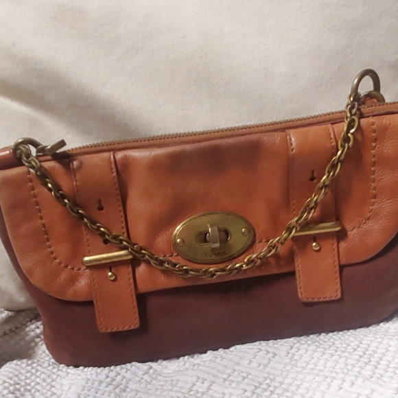 FOSSIL Hobo Shoulder Bag Purse Brown Leather & Suede Boho Festival - Picture 7 of 10